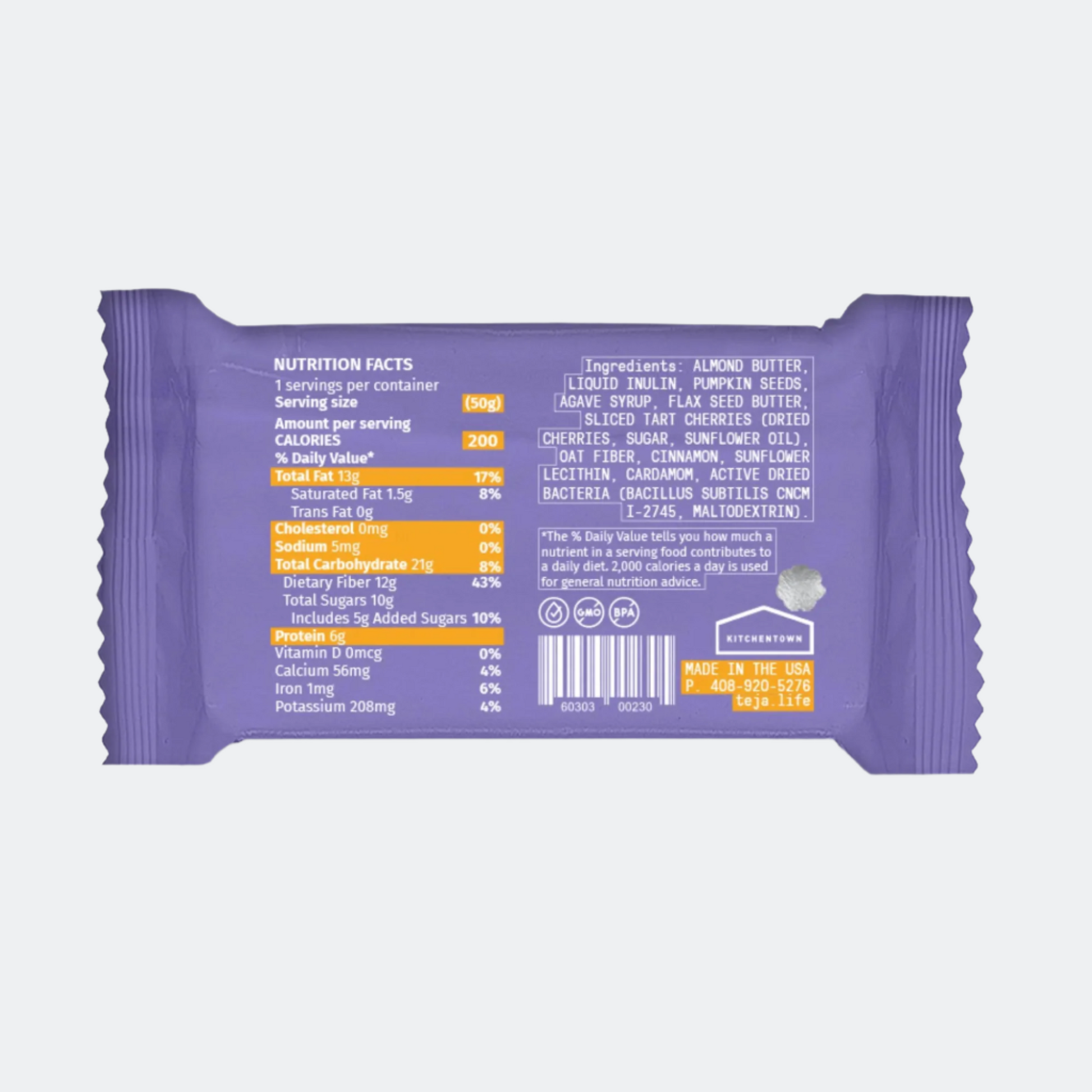 Fiber Energy Bar, 6 pack Teja Life